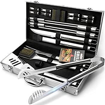 【中古】【輸入品・未使用】(Black) - BBQ Grill Utensil Tools Set - GRILLART Reinforced BBQ Tongs 19-Piece Stainless-Steel Barbecue Grilling Accessories with Alumi