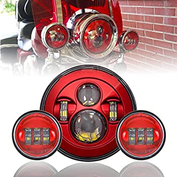 【中古】【輸入品・未使用】SKTYANTS 7インチ 7インチ LED レッド オートバイヘッドライト レッド 4.5インチ ラウンド 通過フォグライト Tourng Street Electra Glide Road