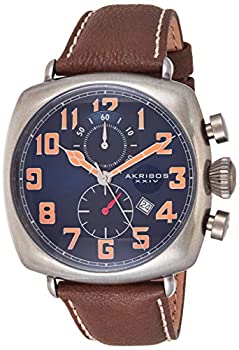 【中古】【輸入品・未使用】Akribos XXIV Men 's ak786buクロノグラフクオーツMovement Watch withブルーDial andブラウンwithクリームステッチレザーストラップ