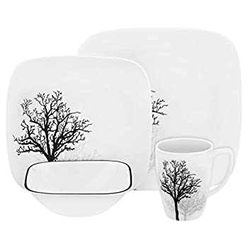 【中古】【輸入品・未使用】Corelle Vitrelle Glass Timber Shadows Chip and Break Resistant Dinner Set, Set of 16, Black/Grey 56,545円