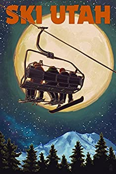 【中古】【輸入品・未使用】ユタ州スキー???Ski Lift and Full Moon 24 x 36 Giclee Print LANT-68246-24x36