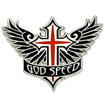 【中古】【インポート品・未当てはめる】Pinmart \u0027s God Speed Cross Angel Wingsバイカーエナメルラペルピン 25