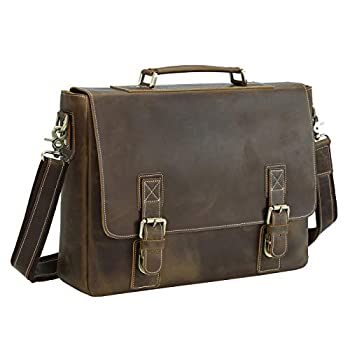 【中古】【輸入品・未使用】Polare Vintage Genuine Leather Tote Briefcase Professional 16'' Laptop Shoulder Messenger Bag with YKK Metal Zippers(Dark Brown)