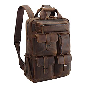 【中古】【輸入品・未使用】Texboフルグレイン牛革レザーマルチポケット16インチラップトップバックパックトラベルバッグ（ダークブラウン（アップデートバージョン））