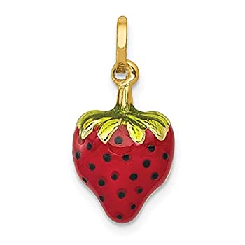 【中古】【輸入品・未使用】14K イエローゴールド エナメル ストロベリー チャーム ネックレス ペンダント フード ドリンク ファインジュエリー 女性へのギフトに, エナメル