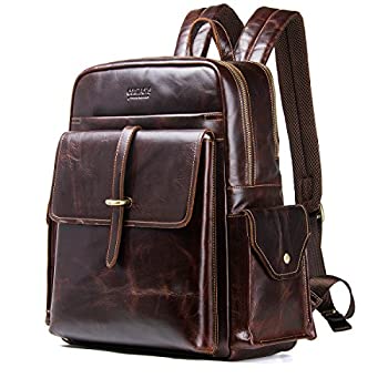 【中古】【インポート品・未当て嵌める】本革メンズ13インチラップトップコンピューターのうしろ側容器に並べる旅するハンドバック授業時間のバックパックバッグ
