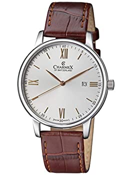 【中古】【輸入品・未使用】Charmex メンズ 「アマルフィ」ブラウンレザーバンド 42mm ステンレススチールケース スイスクォーツウォッチ シルバー