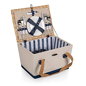 【中古】【輸入品・未使用】Boardwalk Picnic Basket, (Beige Canvas with Navy Blue Accents)