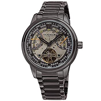 【中古】【輸入品・未使用】Akribos XXIV スケルトンメンズウォッチ ? 機械式シースルーダイヤル ? レトログレード 曜日と日付とオープンハート フェイクトゥールビヨンフ