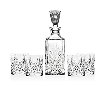 【中古】【インポート品・未当て嵌める】Shannon 5 Piece Crystal Whiskey Bar Set - 4 Dofs \u0026 1 Decanter With Tall Stopper by Godinger