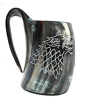 【中古】【インポート品・未当て嵌める】Game of Thrones Wolf carved Viking Drinking HornカップTankardの麦酒ブドウ酒Ale