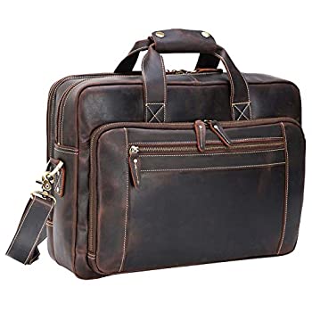【中古】【輸入品・未使用】Texboメンズソリッドシックフルグレインレザー17.3インチラップトップブリーフケースメッセンジャーバッグフィットビジネストラベル