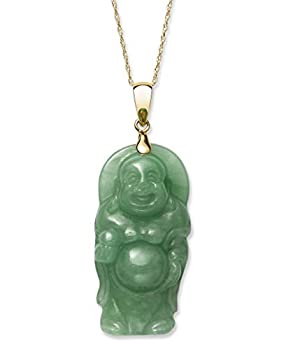 【中古】【輸入品・未使用】14K イエローゴールド 天然翡翠 ブッダ ネックレス ペンダント グリーン