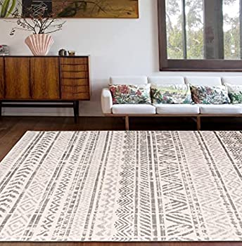【中古】【輸入品・未使用】Geometric Bohemian Design Area Rug 5\' x 7\' Gray
