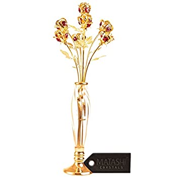 【中古】【輸入品・未使用】(マタシ) Matashi 24Kゴールドメッキ クリスタルスタッズローズブーケ 花瓶のオーナメント 目を引くデザイン 魅力的なクリスタルで作られ バレン｜スカイマーケットプラス