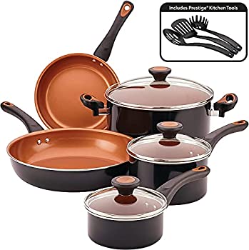 【中古】【輸入品・未使用】Farberware Glide 食器洗い機対応 ノンスティック調理器具鍋とフライパンセット 11点 ブラック