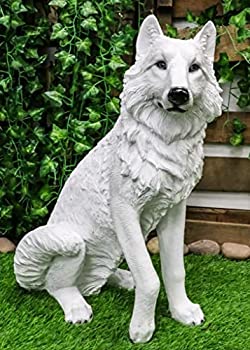 【中古】【インポート品・未当て嵌める】Ebros 大きなシンシア 自然状態毛の荒物 シッティングアルファ 白化個体 生きすだま ホワイトウルフ像 高さ20.5in 本物そっくりの狼またはティ