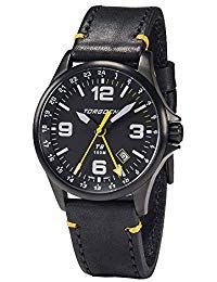 【中古】【インポート品・未当て嵌める】Torgoen T9 引っ敷き黒いこと GMT パイロットウォッチ | 42粍 - ブラックレザーストラップ