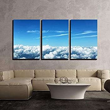 【中古】【インポート品・未当て嵌める】wall26 - キャンバスウォールアート 3点 - 雲とその下にある見晴らしの宙見晴らし - モダンホームアート 伸ばすこと一こま入り口・入口 すぐに掛けられます