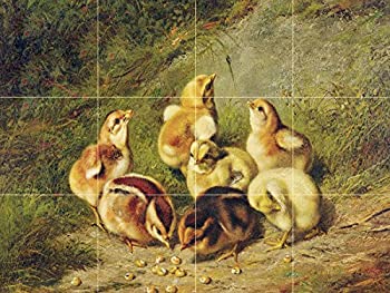 【中古】【輸入品・未使用】タイル壁画Baby Chicks by Arthur Fitzwilliam Tait Birds Little Chickensキッチンバスルームシャワー壁Backsplash止め板4?x 3?4.25インチセ