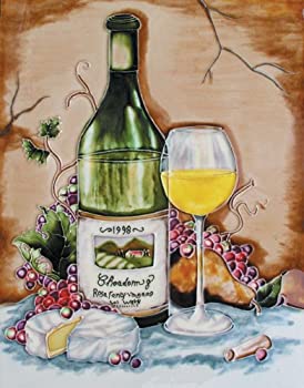 【中古】【インポート品・未当て嵌める】Chardonnay壜W瑠璃、Brie、梨、\u0026パープルGrapes???かざり付けるセラミックアートタイル???11?\