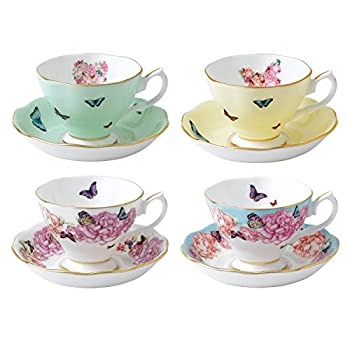 【中古】【インポート品・未当て嵌める】Royal Albert Miranda Kerr Teacups and Saucers (Set of 4), Multicolor by Royal Albert