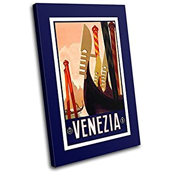 【中古】【インポート品・未当てはめる】太字立ちはだかる目論む???Veniceレトロ旅する地球図Singleキャンバスアートプリントボックスフレーム壁吊り下げ???Hand Made In The UK???
