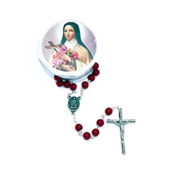 【中古】【インポート品・未当てはめる】Religious Gifts 祈とうのビーズ サクラ色の芳ばしさつき 木彫り 19inの数珠 聖テレサの入れもの付き添い人