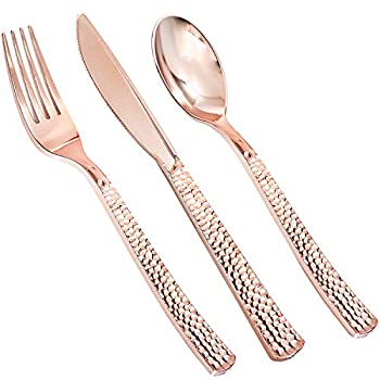 【中古】【輸入品・未使用】180piecesローズゴールドプラスチックSilverware、パーティーSuppliesプラスチックFlatware、ウェディングプラスチックローズゴールドカトラリー