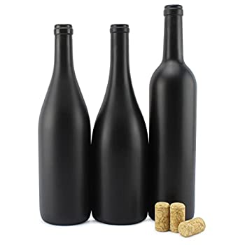 【中古】【輸入品・未使用】Cornucopia ブラック ワインボトル コルク付き (3個セット) ブラック マットコーティング ガラス ワインボトル 様々なサイズ 装飾 自家製ワイン