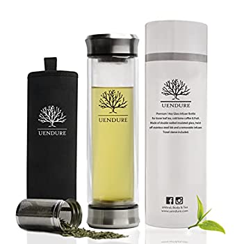 【中古】【輸入品・未使用】UEndure Tea Infuser Glass Tumbler with Loose Leaf Tea Strainer, 410ml Water Bottle, Tea Cup with Stainless Steel Steeper, Double Wall P