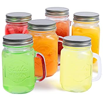 【中古】【輸入品・未使用】Estilo Mason Jar Mugs with Handles Old Fashioned Drinking Glass Set 6, 470ml Each|スカイマーケットプラス
