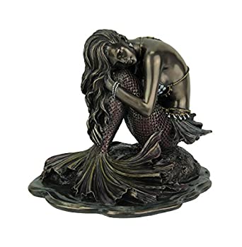 【中古】【輸入品・未使用】Resin Statues Siren孤独マーメイドSitting on Rock Bronze Finish Statue 6.5?X 5.75?X 5.5インチブロンズ
