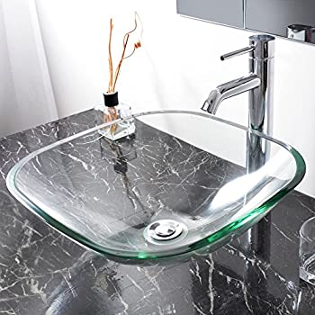 【中古】【輸入品・未使用】バスルーム強化ガラス容器シンクナチュラルクリアスクエアシェイプ透明Basin