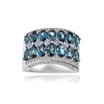 【中古】【輸入品・未使用】Ice Gems スターリングシルバー 純正タンザナイト ロンドンブルー&ホワイトトパーズ 2列リング