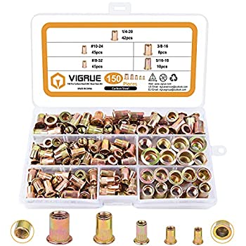 【中古】【インポート品・未当て嵌める】VIGRUE 150個 #8-32#10-24 1/4in-20 5/16in-18 3/8in-16 炭素スチール写真 UNCリベット中毒者詰め合わせ一揃いの道具、黄みジンクメッキ 花・ガーデン・DIY-その他