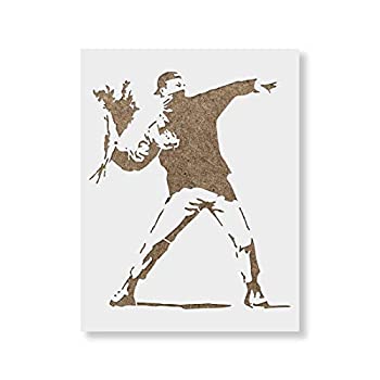 【中古】【インポート品・未当てはめる】Rage Flower Thrower バンクシーステンシル 壁や芸術用 再当てはめる能力のある フラワースローラー バンクシーのステンシル スモール\u0026ラージサイズのペイン