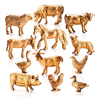 【中古】【輸入品・未使用】LC JoyCre 12個 ミニ ゴールド 農場 動物 フィギュア セット ケーキ トッパー デコ リアル 動物 鶏 アヒル ガウ 牛 フィギュア 馬 モデル 収集品