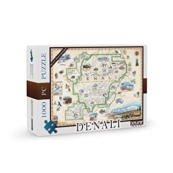 【中古】【輸入品・未使用】デナリ国立公園 地図 厚紙 ジグソーパズル - 1000ピース 手描き - 教育 家族 アクティビティ 7歳以上 ポスター付き - 25.4 x 19.8インチ