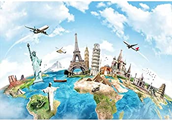 【中古】【輸入品・未使用】Yeele 5?x 4ft Globe旅行Backdrop地球マップWorldwide Continent有名なランドマーク景色ホーム写真背景Infant Baby Adult Portrait写真ブースビ