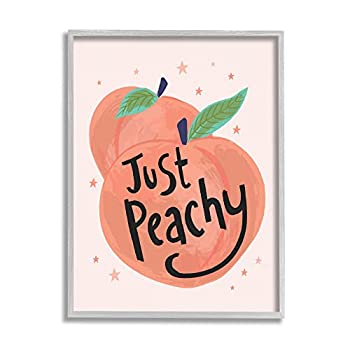 【中古】【輸入品・未使用】Stupell Industries Just Peachy Ripe Fruit Illustration Sparkling Starsの背景、リサ・ペリーによるホワイトボタン