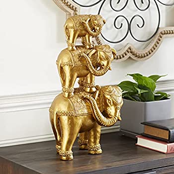 【中古】【インポート品・未当て嵌める】Deco 79 ゴールド 脂 瓦 刻みつける 18 x 11 x 6in