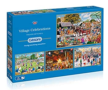 【中古】【輸入品・未使用】Village Celebrations 4x500ピース ジグソーパズル | マルチパズル | 大人用サステナブルパズル | プレミアム100%リサイクルボード | 大人へのギ
