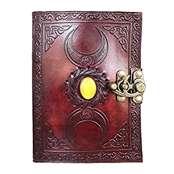 【中古】【輸入品・未使用】ナチュラルハンドクラフト ハンドメイドレザージャーナルノートブック トリプルムーン ソーラープレクサスストーン エンボス加工 ウィッカ ペイ｜スカイマーケットプラス