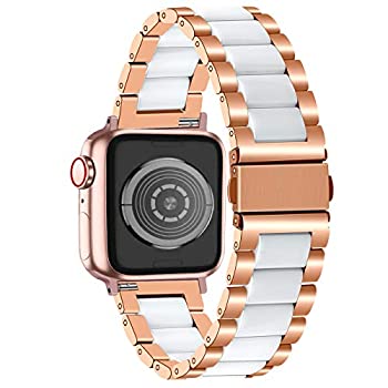 【中古】【輸入品・未使用】Juntan Apple Watch 38mm 40mm 41mm 腕時計バンド ローズゴールド ステンレススチール ホワイトセラミックリストバンド 交換用ブレスレット メタ 9,704円