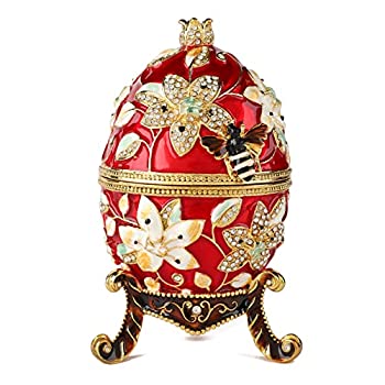 【中古】【輸入品・未使用】QIFU レッド 5.7インチ ファベルジェ 卵 レプリカ ハンドペイント エナメル ジュエリー 小物入れ ヒンジ付き ユニークなギフト ホームデコレーシ