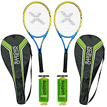 【中古】【インポート品・未当て嵌める】Xcello Sports 27in 軽銀櫂仕掛ける (青み/黄色) テニスボールチューブ2個と覆いかぶせる2個付き添い人