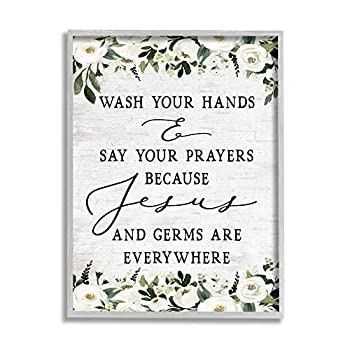 【中古】【輸入品・未使用】Stupell Industries Wash Hands Say Prayers Jesus Germs Everywhere フレーズ グレーフレームウォールアート 16 x 20インチ オフホワイト 37,691円