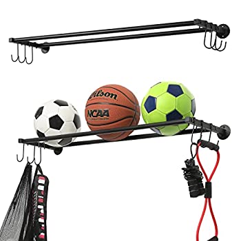 【中古】【輸入品・未使用】MyGift モダン壁掛け長方形ブラックメタルスポーツボールホルダー 吊り下げフック付き ジム壁オーガナイザーラック バスケットボール/サッカーボ