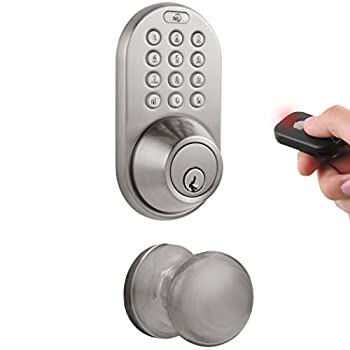 【中古】【輸入品・未使用】MiLocks XFK-02SN Digital Deadbolt Door Lock and Passage Knob Combo with Keyless Entry via Remote Control and Keypad Code for Exterior D